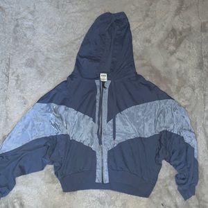 Blue cropped puffed Sleeve Hoodie